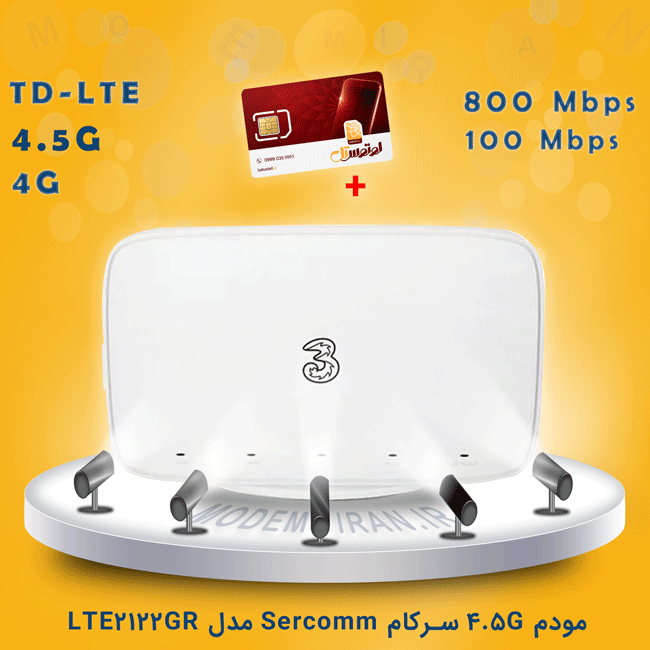 مودم 4.5G / TD-LTE سرکام Sercomm مدل LTE2122GR + سیمکارت لوتوس تل